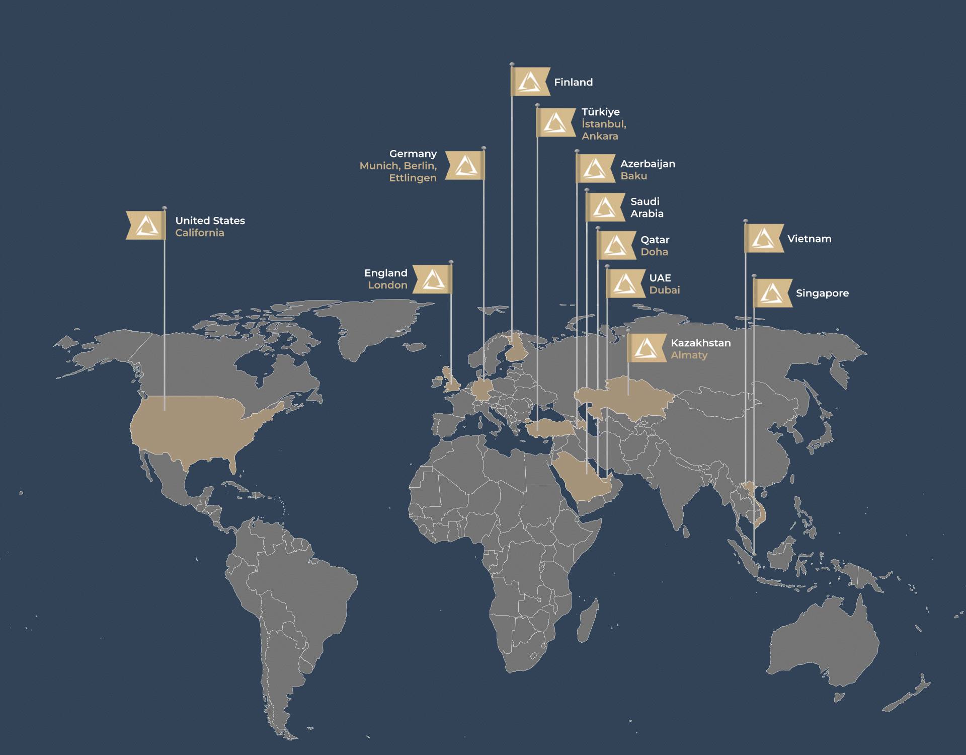 Map showing Açık Holding companies across Türkiye and the world